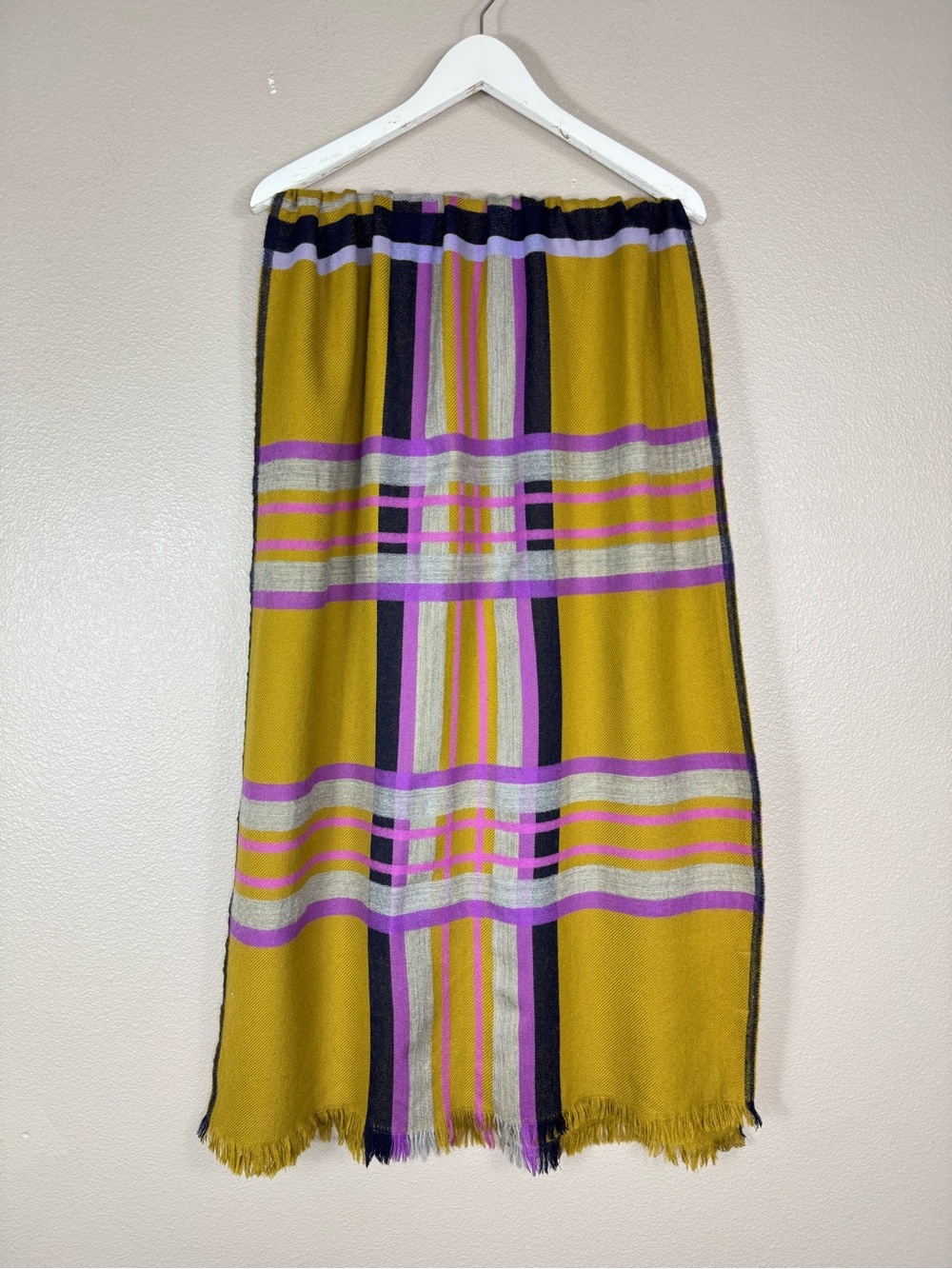 INOUITOOSH PARIS 100% Wool Plaid Art To Wear Designer Scarf F